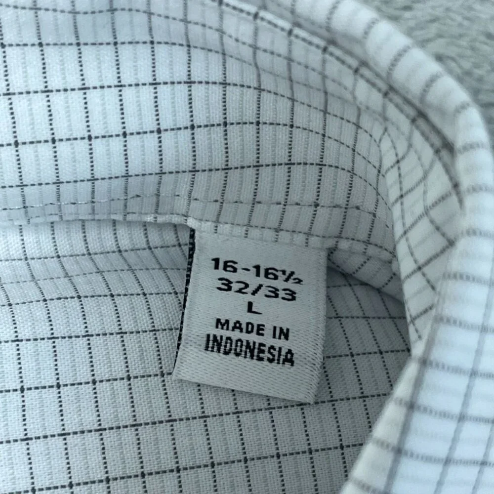 Calvin Klein Men's L Wrinkle-Free Checkered White Black Dress Shirt L1392 - Picture 6 of 8